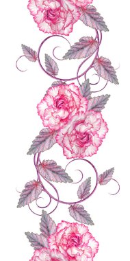 Narin pembe güller, leylak yaprakları, openwork bukleler, vintage retro tarzı, dikişsiz çiçek desen çiçek aranjmanı.