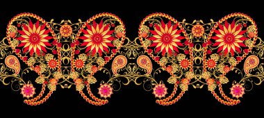 Element paisley hint hıyarı. Altın iz dokuma, stilize köpüklü çiçekler, izole. 3d render.