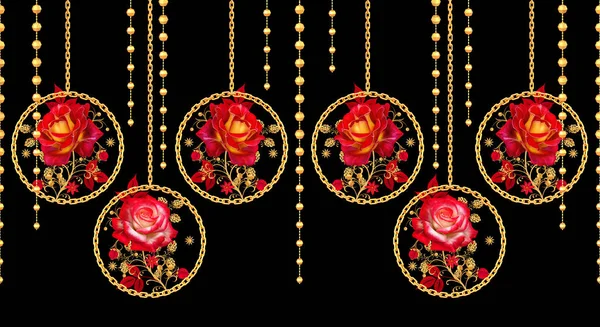 Απόδοση Χρυσές Ψάθινες Κομψούς Κύκλους Κοσμήματα Μια Αλυσίδα Μενταγιόν Λουλούδι — Φωτογραφία Αρχείου