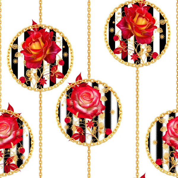 Візуалізація Золоті Плетені Стильні Кола Прикраси Ланцюжку Підвіски Квіткова Композиція — стокове фото