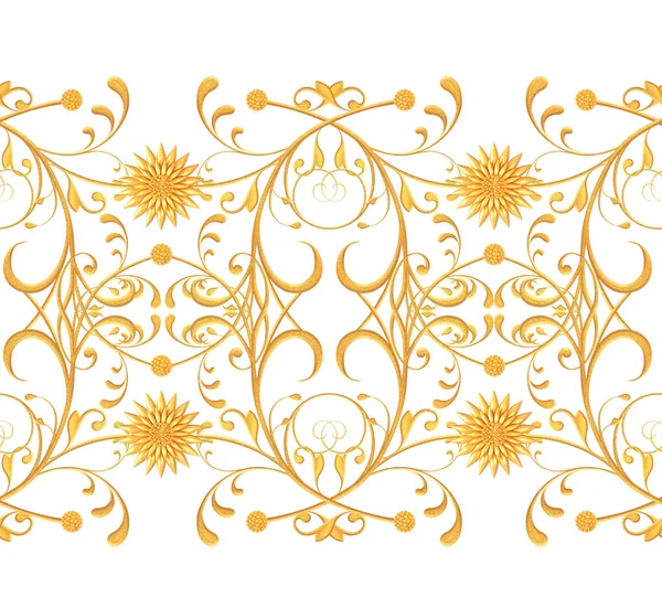 Bezszwowy Wzór Złote Loki Teksturowane Orientalny Styl Arabesques Brilliant Koronki — Zdjęcie stockowe