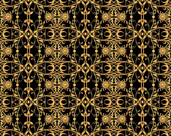 Bezszwowy Wzór Złote Loki Teksturowane Orientalny Styl Arabesques Brilliant Koronki — Zdjęcie stockowe