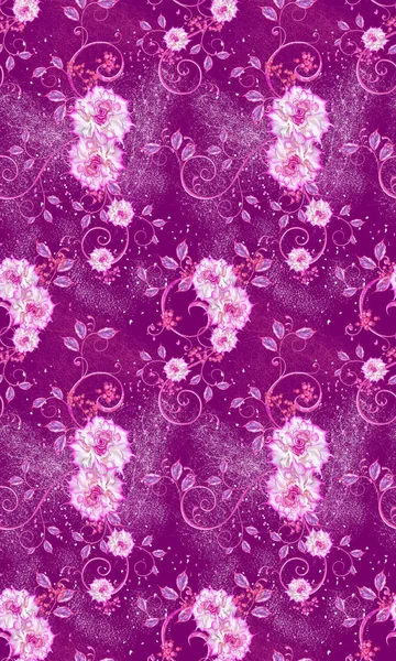 Violet Roze Bloemen Met Een Paisley Element Delicate Krullen Heldere — Stockfoto