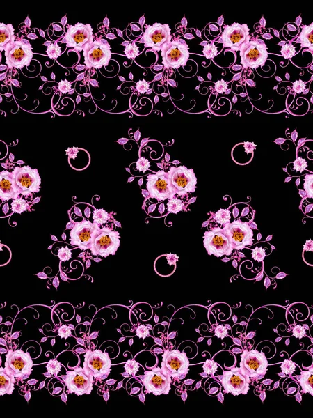 Blommor Med Inslag Paisley Lila Rosa Blanka Cirklar Genombrutna Lockar — Stockfoto