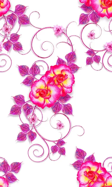 Floral Arrangement Van Roze Vintage Rozen Naadloze Bloemmotief — Stockfoto