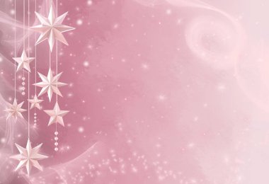 Noel yumuşak pastel parlayan arka plan, Yeni Yıl, parlak altın topları, çok renkli serpantin, bukleler, yanan ışıklar. 3d render