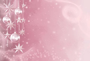 Noel yumuşak pastel parlayan arka plan, Yeni Yıl, parlak altın topları, çok renkli serpantin, bukleler, yanan ışıklar. 3d render