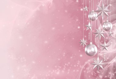 Noel yumuşak pastel parlayan arka plan, Yeni Yıl, parlak altın topları, çok renkli serpantin, bukleler, yanan ışıklar. 3d render