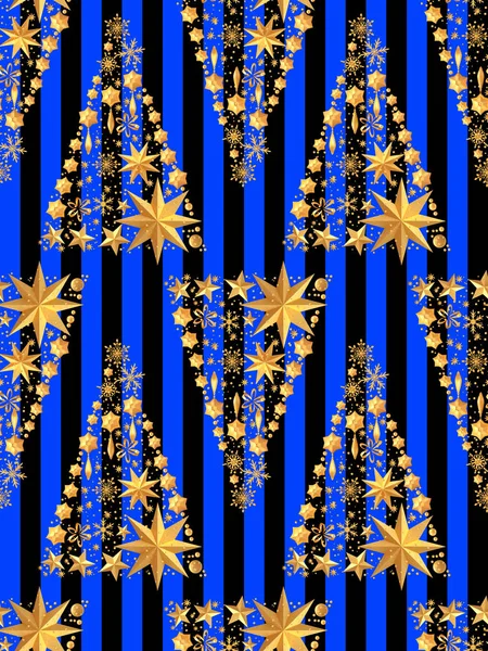 Noel geçmişi. Yıldız, top, kar taneleri şeklinde altın süslemeleri Noel ağacının rakam. Tebrik kartı, davetiye, Yeni yıl sorunsuz desen, 3d render.