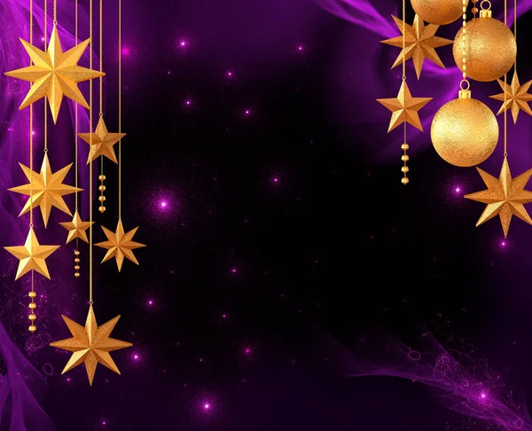 Kerst Dark Shining Achtergrond Nieuwjaar Glanzende Gouden Ballen Veelkleurige Serpentine — Stockfoto