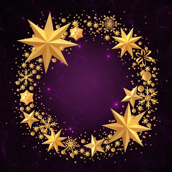Vzorku Nového Roku Vánoční Stromeček Zlatý Zanáší Lesklý Sníh Hvězda — Stock fotografie