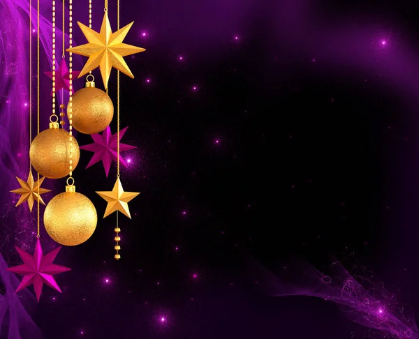 Natale Sfondo Scuro Brillante Capodanno Sfere Dorate Lucide Serpentino Multicolore — Foto Stock