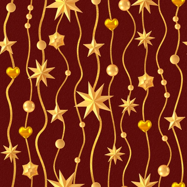 Seamless New Year Pattern Christmas Theme Golden Openwork Shiny Snowflakes — Stock Photo, Image