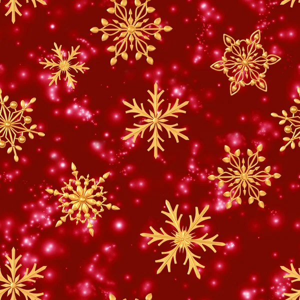 Nahtloses Neujahrsmuster Weihnachtsthema Goldene Durchbrochene Glänzende Schneeflocken Darstellung — Stockfoto