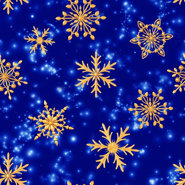 Seamless New Year Pattern Christmas Theme Golden Openwork Shiny Snowflakes — Stock Photo, Image