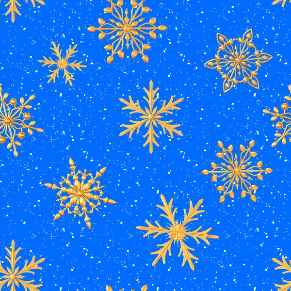 Naadloze Nieuwjaar Patroon Kerst Thema Gouden Opengewerkte Glanzende Sneeuwvlokken Rendering — Stockfoto