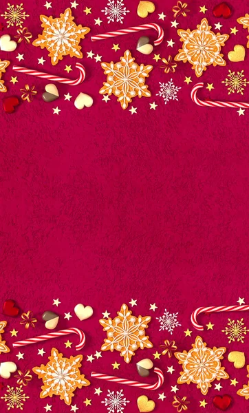 Pane Zenzero Natale Forma Abete Rosso Fiocchi Neve Cuori Caramelle — Foto Stock