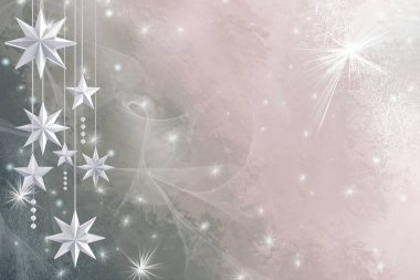 Yılbaşı parlayan arka plan yeni yıl, gümüş topları, fantastik bulanık bulut ve gökyüzü degrade, yumuşak odak, grunge doku, parıldayan köpüklü yıldızlar, bukleler, yanan ışıklar, rüya. 3B işleme