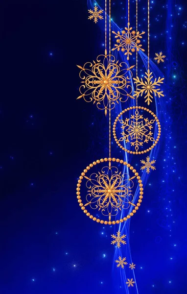 Kerst Glanzende Achtergrond Nieuwjaar Gouden Sneeuwvlok Fantastische Wazig Wolk Hemel — Stockfoto