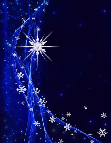 クリスマス輝く背景新年 銀の雪片 幻想的なぼやけた雲と空のグラデーション ソフトフォーカス 輝く輝く星 カール 燃えるライト レンダリング — ストック写真