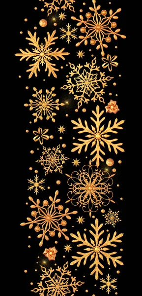 Seamless New Year Pattern Christmas Theme Golden Openwork Shiny Snowflakes — Stock Photo, Image