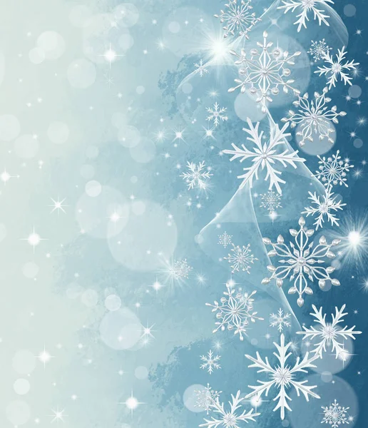 圣诞闪亮的背景新年 银色的雪花 梦幻般的模糊云和天空渐变 柔和的焦点 闪闪发光的星星 燃烧的灯光 — 图库照片