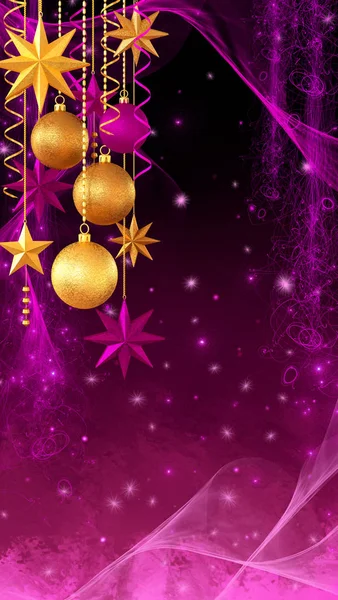 Kerst Glanzende Achtergrond Nieuwjaar Gouden Ballen Sneeuwvlok Fantastische Wazig Wolk — Stockfoto