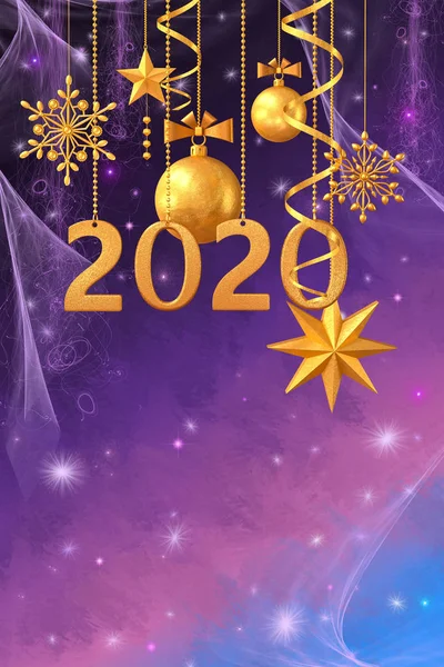 Christmas Shining Bakgrund Nyår 2020 Guld Bollar Fantastiska Suddiga Moln — Stockfoto