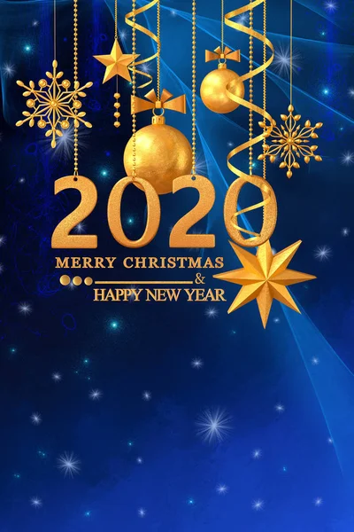 クリスマス輝く背景新年 2020年 金のボール 幻想的なぼやけた雲と空の勾配 ソフトフォーカス グランジテクスチャ 輝く輝く星 カール 燃えるライト レンダリング — ストック写真