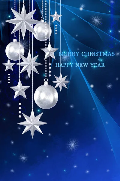 Kerst Glanzende Achtergrond Nieuwjaar Zilveren Ballen Fantastische Wazig Wolk Hemel — Stockfoto
