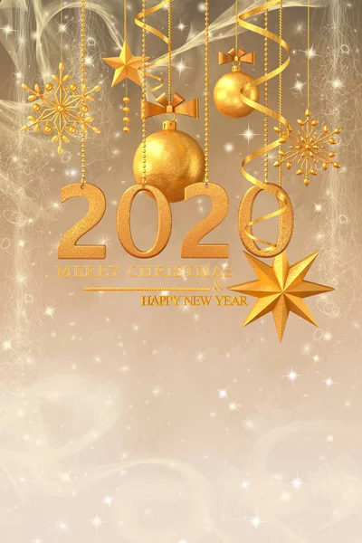 Navidad Brillante Fondo Año Nuevo 2020 Bolas Oro Nube Borrosa — Foto de Stock