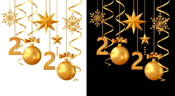 Bola Dorada Brillante Año Nuevo Decoración Multicolor Estrella Rizos Fondo —  Fotos de Stock
