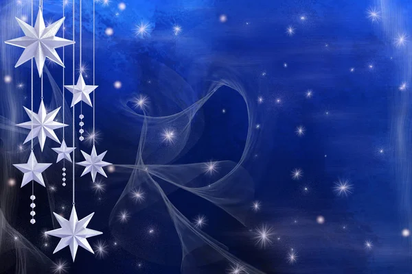クリスマス輝く背景新年 銀のボール 幻想的なぼやけた雲と空のグラデーション ソフトフォーカス グランジテクスチャ 輝く輝く星 カール 燃えるライト レンダリング — ストック写真