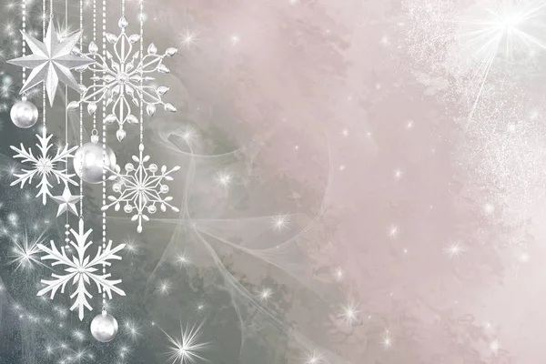 Kerst Glanzende Achtergrond Nieuwjaar Zilveren Ballen Fantastische Wazig Wolk Hemel — Stockfoto