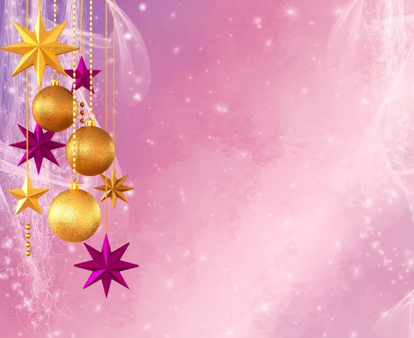 圣诞柔和柔和的背景 闪亮的金球 五颜六色的蛇形 燃烧的灯 — 图库照片