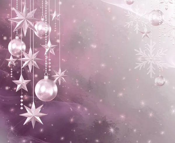 Natale Pastello Morbido Sfondo Brillante Capodanno Sfere Dorate Lucide Serpentino — Foto Stock