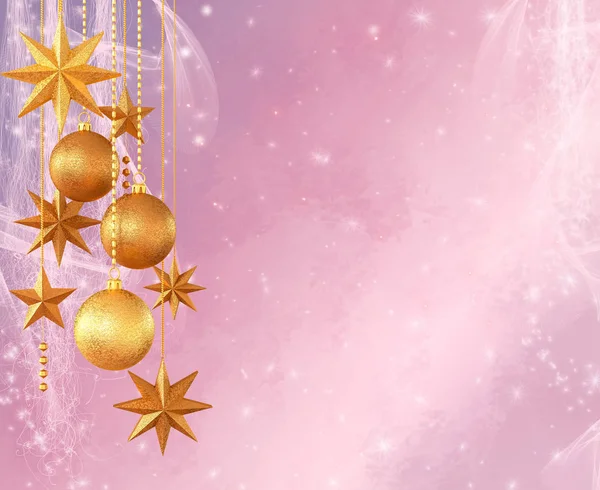 Vánoční Jemné Pastelové Pozadí Nový Rok Lesklé Zlaté Koule Hvězda — Stock fotografie
