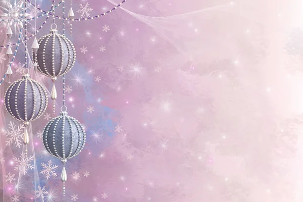 Vánoční Svítící Pozadí Nový Rok Stříbrná Vločka Koule Fantasticky Rozmazaný — Stock fotografie