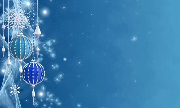 Kerst Glanzende Achtergrond Nieuwjaar Zilveren Ballen Sneeuwvlok Fantastische Wazig Wolk — Stockfoto