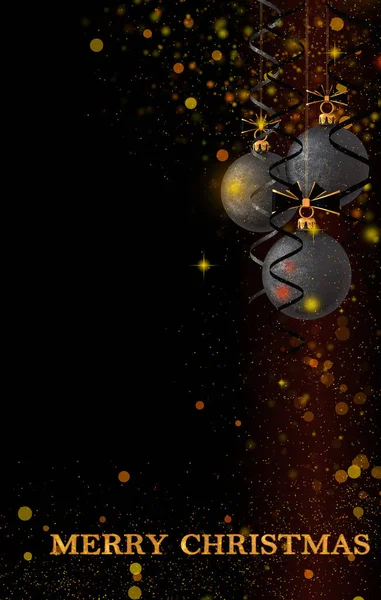 Weihnachten Glänzender Hintergrund Neujahr Schwarze Kugeln Schneeflocke Fantastischer Dunkelschwarzer Verlauf — Stockfoto