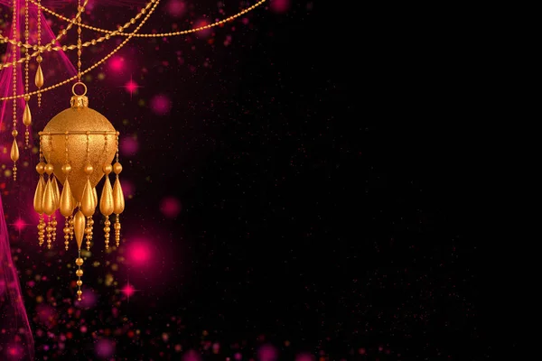 Kerst Glanzende Achtergrond Nieuwjaar Gouden Bell Hanger Fantastische Donkere Zwarte — Stockfoto