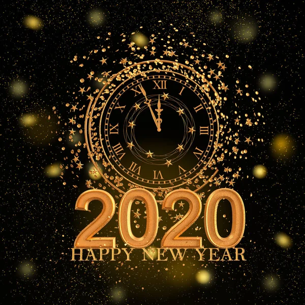 Navidad Brillante Fondo Año Nuevo 2020 Ronda Reloj Oro Círculos — Foto de Stock