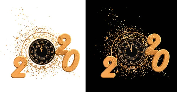 Christmas Shining Background New Year 2020 Gold Clock Luminous Circles — Stock Photo, Image