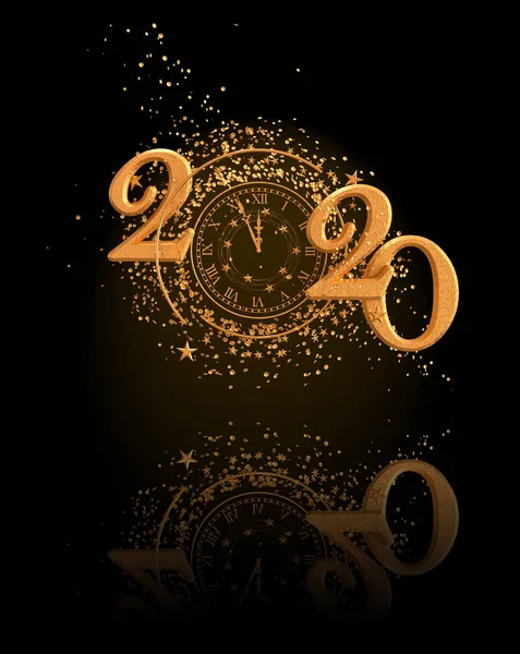 Christmas Shining Background New Year 2020 Gold Clock Luminous Circles — Stock Photo, Image