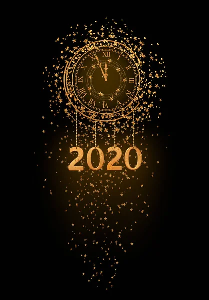 Χριστουγεννιάτικο Λαμπερό Φόντο Νέο Έτος 2020 Στρογγυλό Χρυσό Ρολόι Φωτεινούς — Φωτογραφία Αρχείου