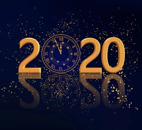 Navidad Brillante Fondo Año Nuevo 2020 Ronda Reloj Oro Círculos —  Fotos de Stock