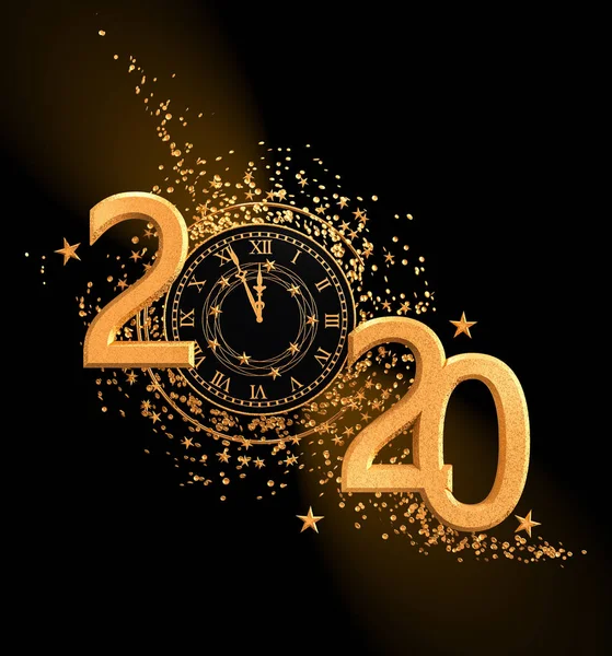 Natal Fundo Brilhante Ano Novo 2020 Relógio Ouro Redondo Círculos — Fotografia de Stock