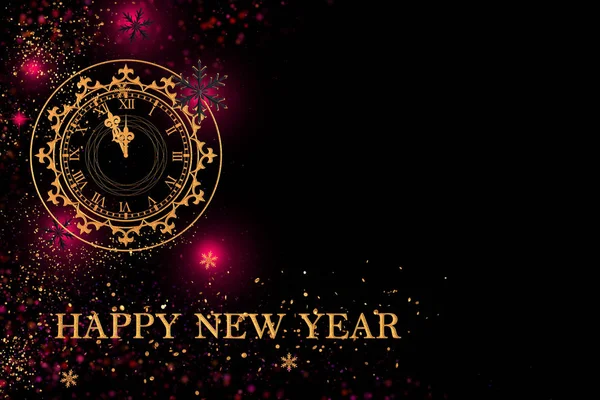 Noel parlayan arka plan Yeni Yıl, 2020, yuvarlak altın saat, ışıklı daireler, tinsel, konfeti, yıldız. 3d render