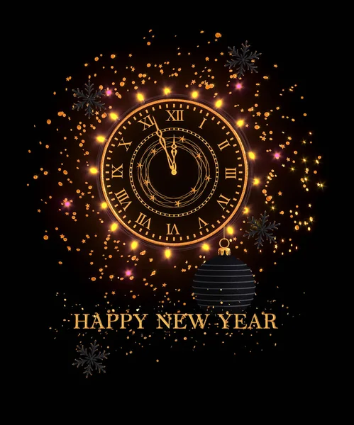Christmas Shining Background New Year Gold Clock Luminous Circles Tinsel — Stock Photo, Image