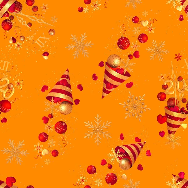 Kerst Glanzende Heldere Achtergrond Nieuwjaar Gouden Kegel Vliegende Confetti Sparkles — Stockfoto